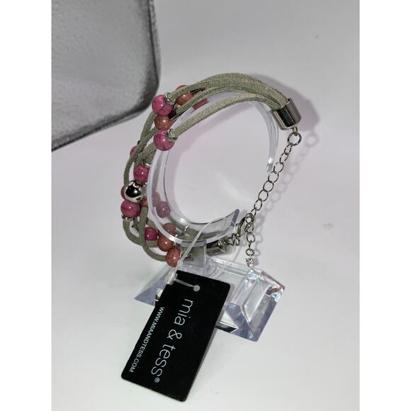 NWT! Mia & Tess Beaded Suede Illusion Mauve 9.5" Bracelet! - Picture 11 of 16